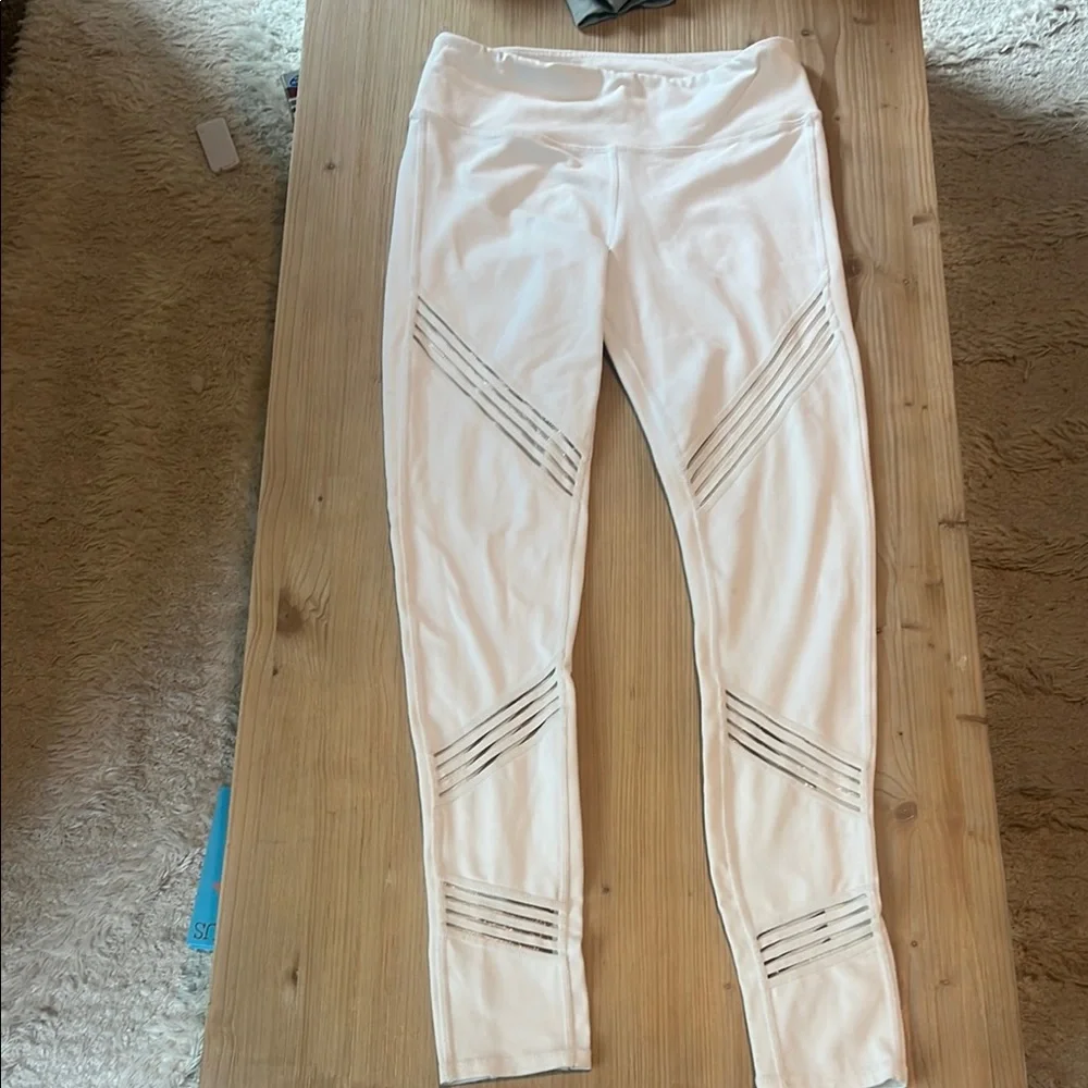 Alo White Leggings Stripe mesh detail athletic yoga pants high waisted multi - Picture 2 of 7